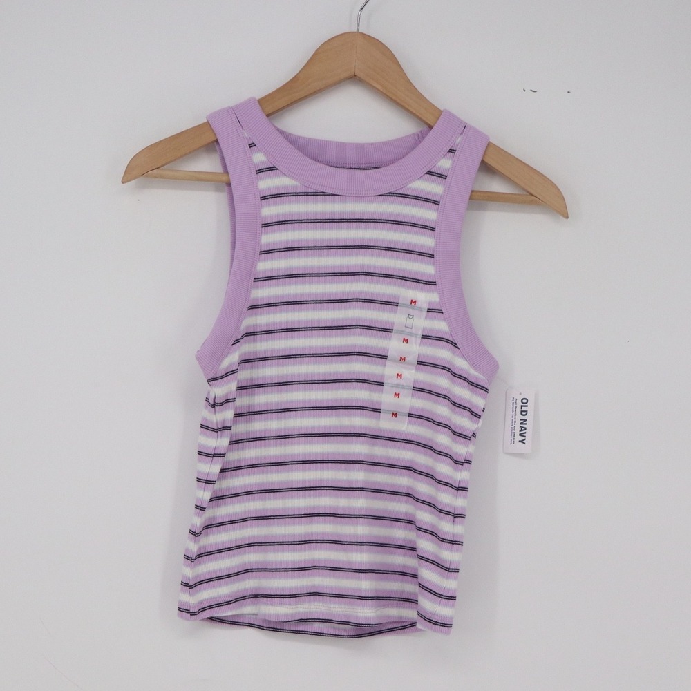 Old Navy Tank Top Womens M Snug Ribbed Purple Striped Racerback Sleeveless NEW